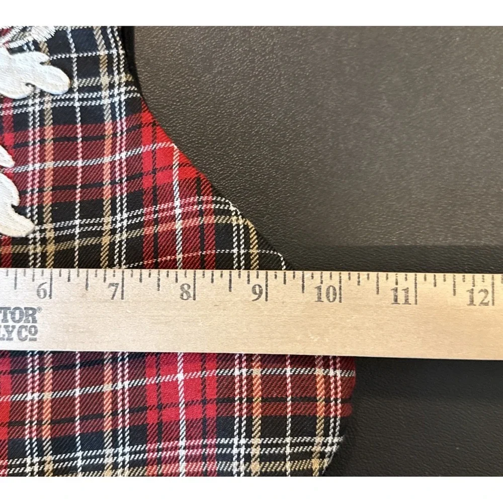 Plaid Cardinal Bird White Faux Fur Trim  Christmas Holiday‎ Stocking 17.5 Inch